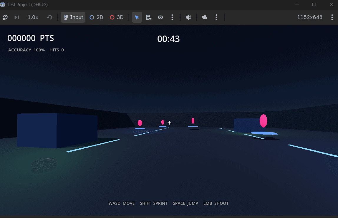 The playable Godot target arena created and tested by the agent.